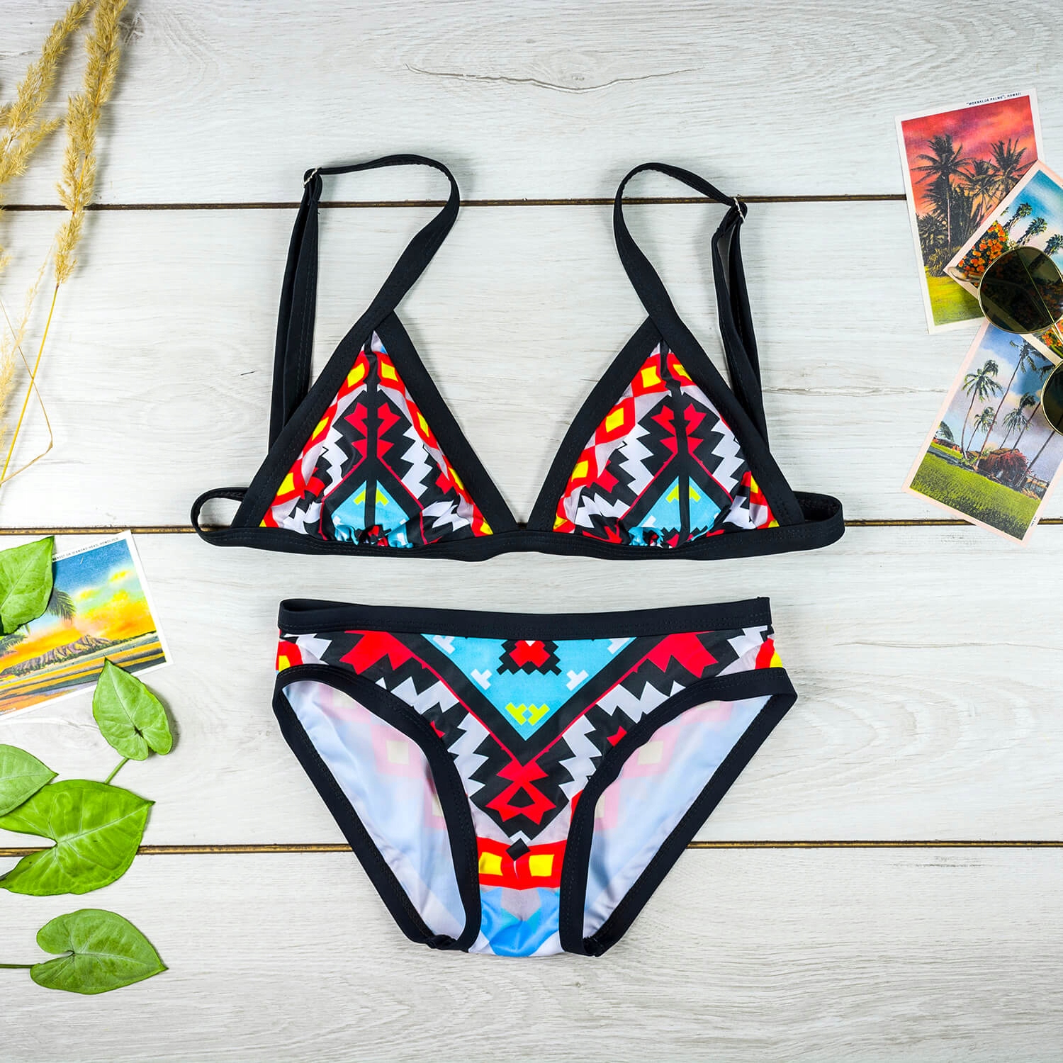 Strój kąpielowy bikini dwuczęściowe aztecki regulowane basen opalania M