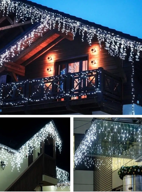 lampki świąteczne zewnętrzne sople 500 led zimny biały + flash