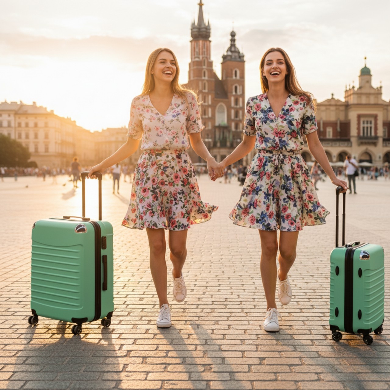 Walizki Conseé miętowe - widok ogólny zestawu 4w1