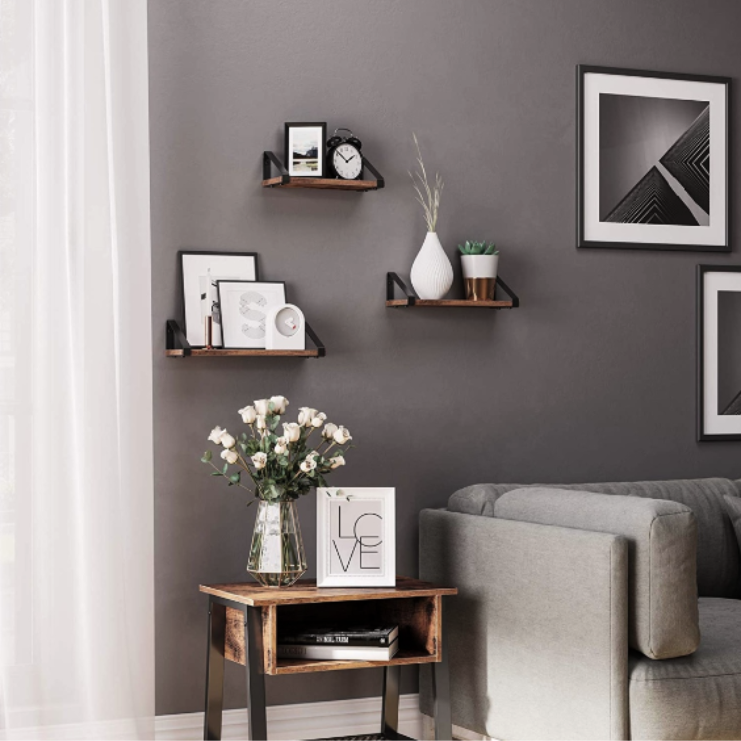 ZESTAW PÓŁEK ŚCIENNYCH WISZĄCYCH RUSTIC LOFT STYL INDUSTRIALNY 3 SZTUKI