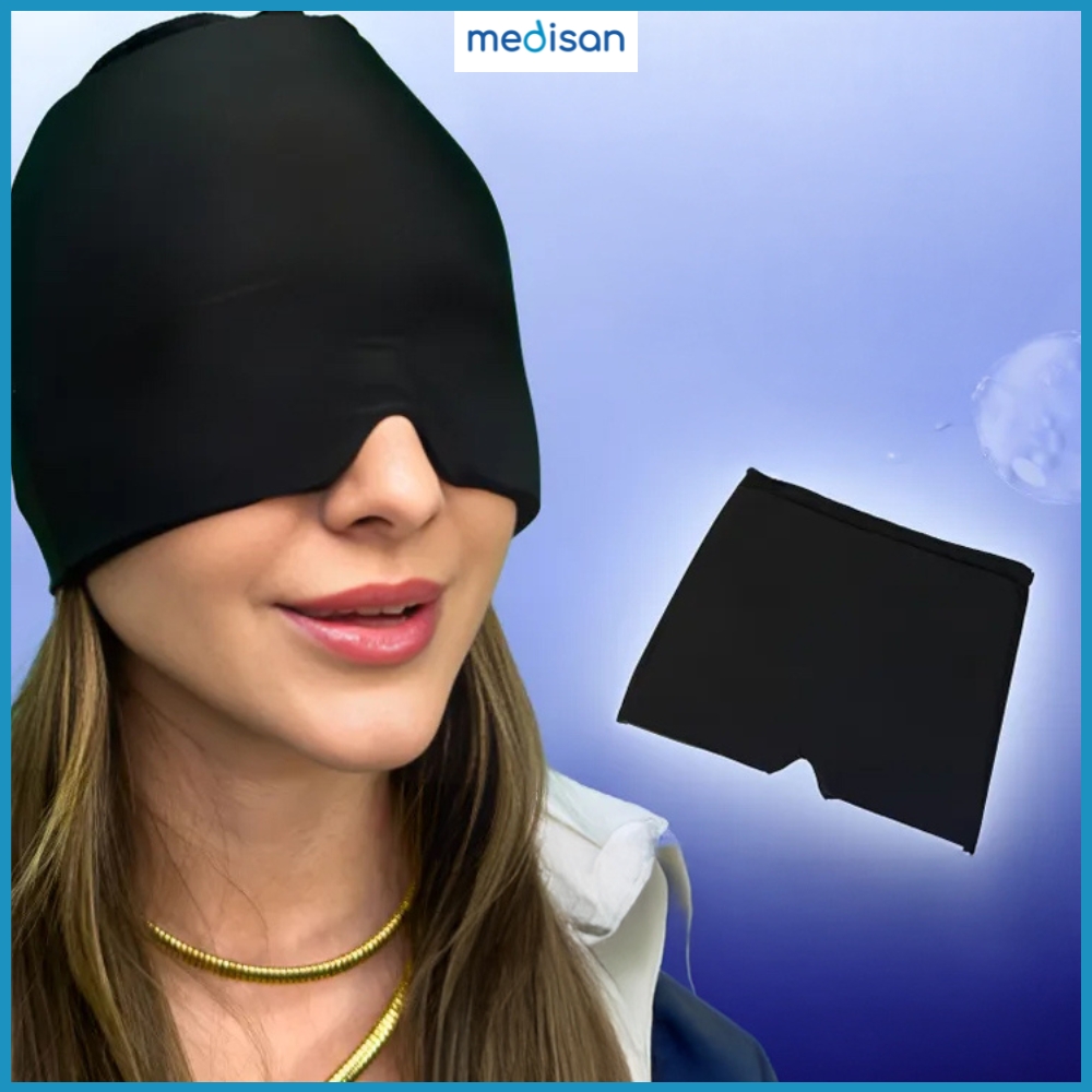 Opaska na głowę migrenę ból żelowa kompres chłodząca zaciemniająca czapka