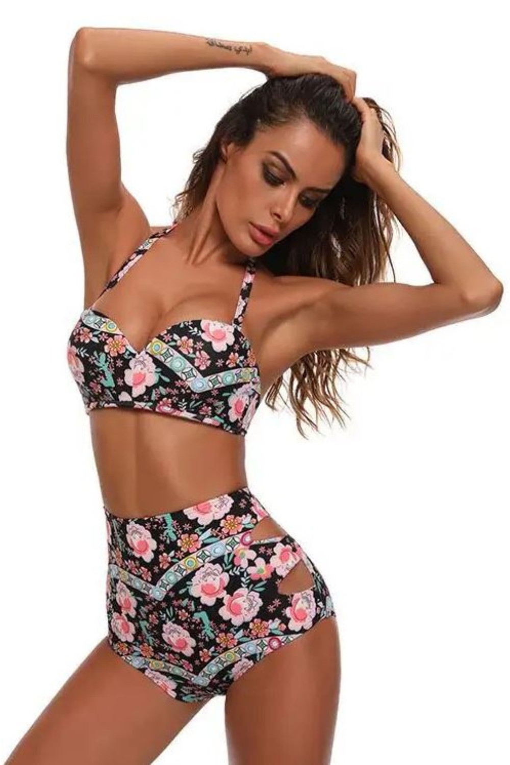 KOLOROWY KOSTIUM STRÓJ KĄPIELOWY DWUCZĘŚCIOWY BIKINI WYSOKI STAN PUSH UP XL