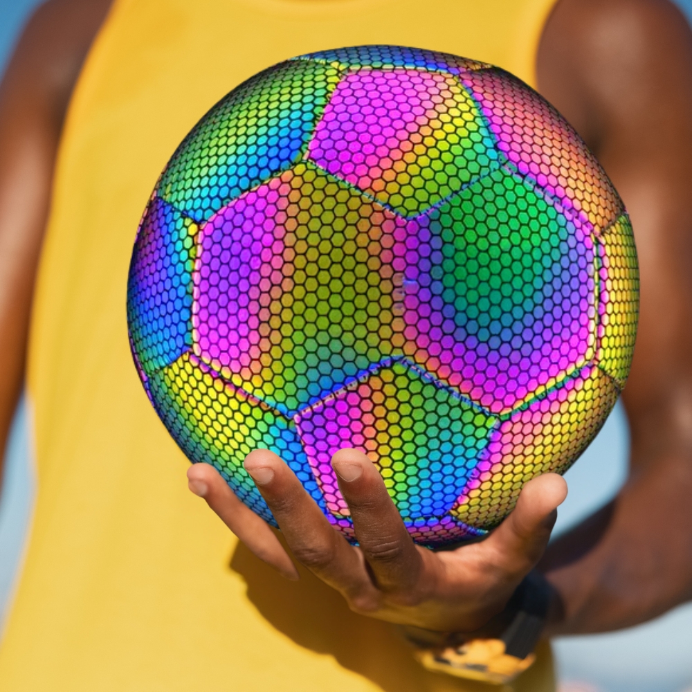 Piłka nożna odblaskowa świecąca lumi do nogi rozmiar 5 holograficzna