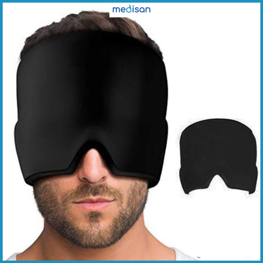 Opaska na głowę migrenę ból żelowa kompres chłodząca zaciemniająca czapka