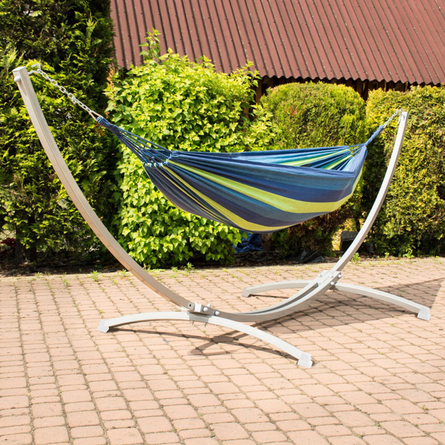 Stelaż na hamak biały 2w1 + hamak + krzesło brazylijskie