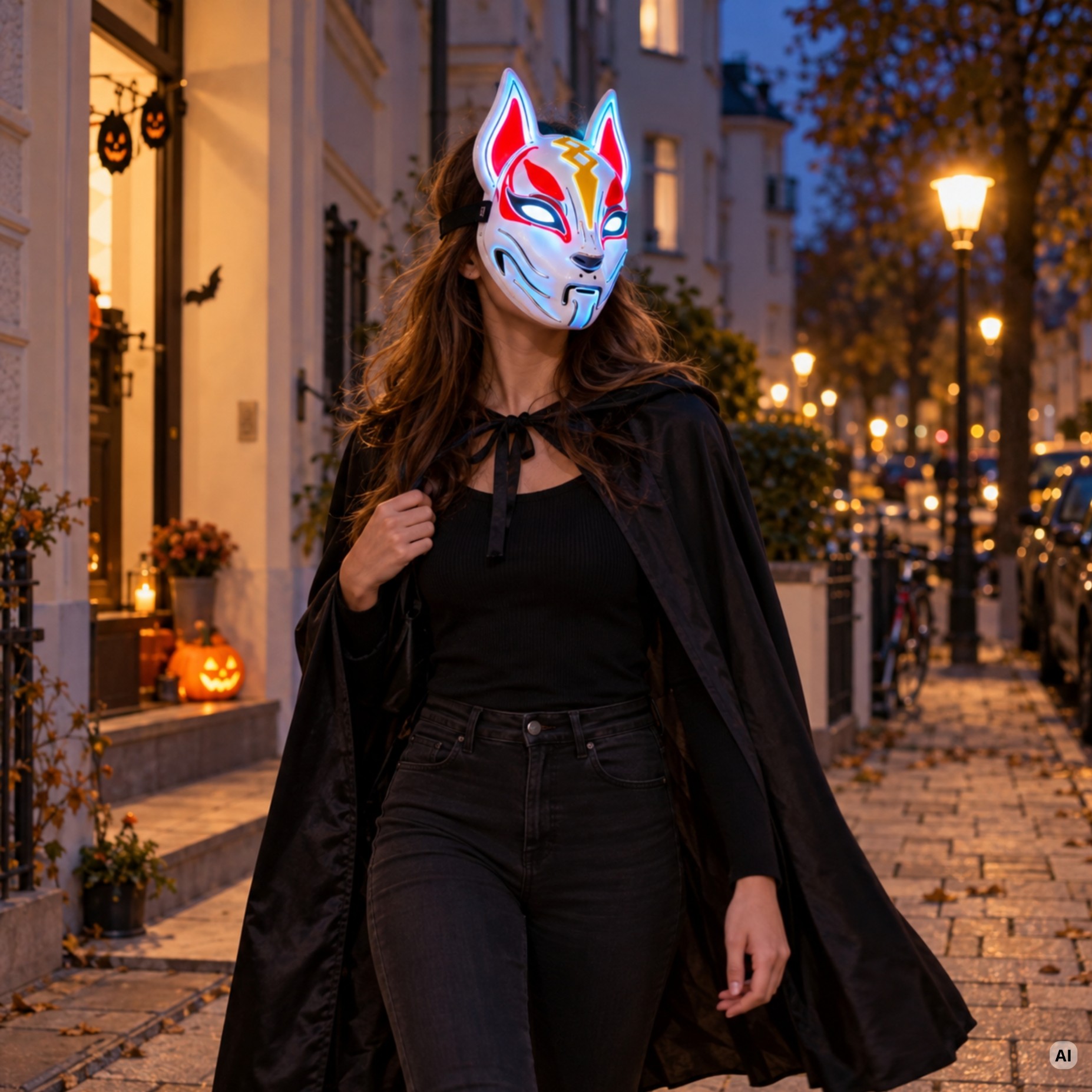 Maska led kot świecąca cosplay halloween przebranie kota impreza karnawał – zdjęcie 1