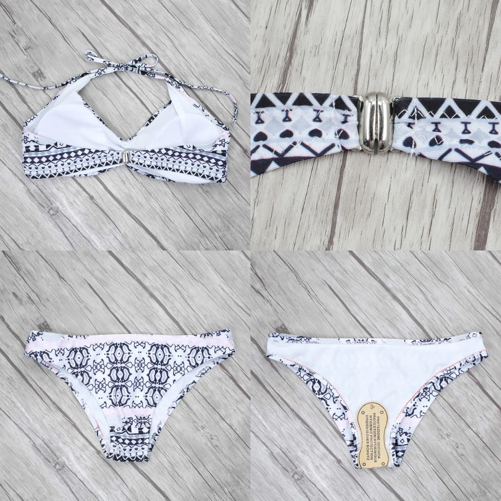BIKINI STRÓJ KĄPIELOWY DWUCZĘŚCIOWY WZÓR AZTECKI WIĄZANY KOSTIUM KOMPLET M