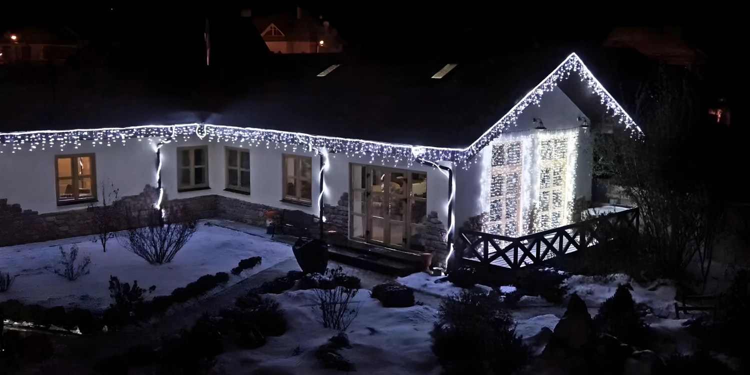 lampki świąteczne zewnętrzne sople 500 led zimny biały + flash