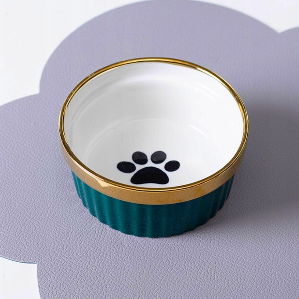 Zestaw 2x300ml miska dla kota psa podwójna na stojaku ceramiczna złota uszy