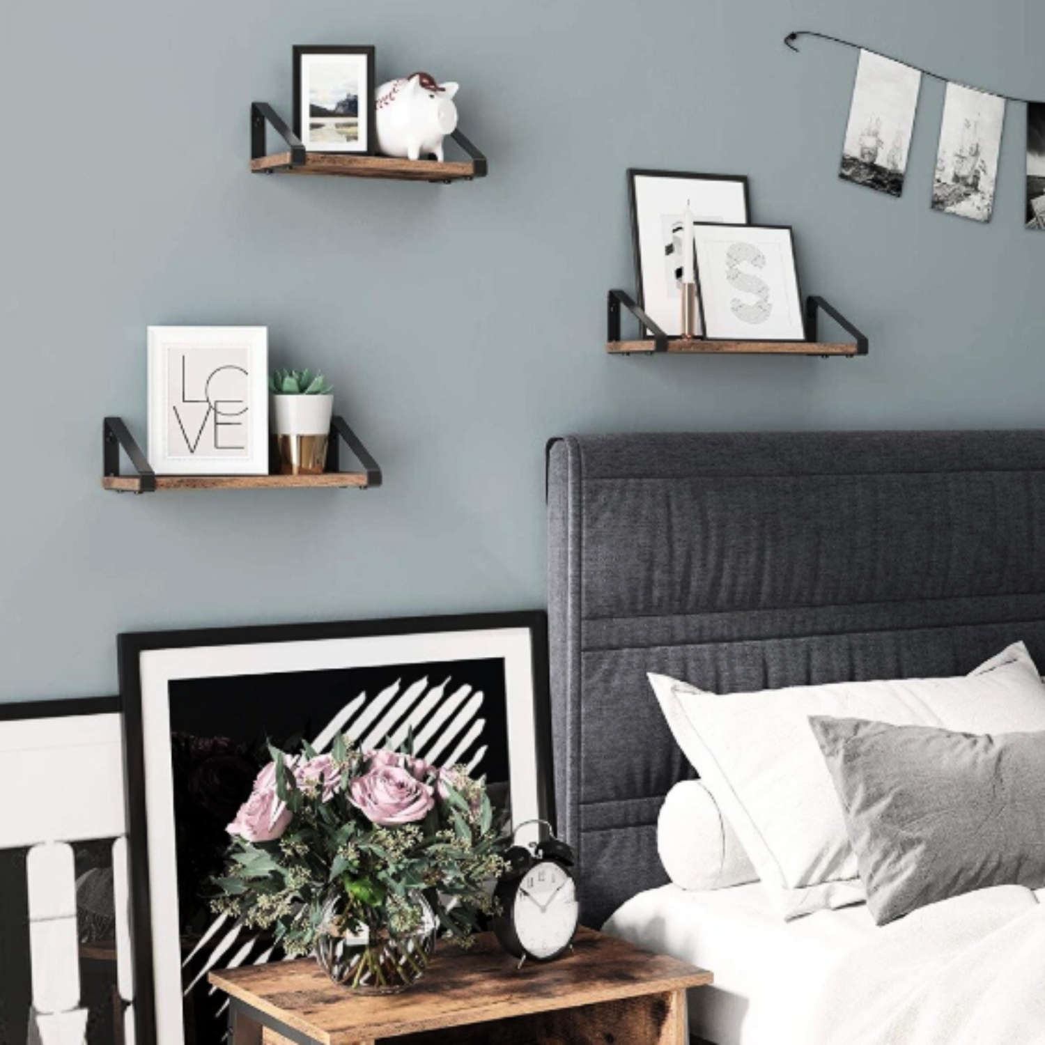 ZESTAW PÓŁEK ŚCIENNYCH WISZĄCYCH RUSTIC LOFT STYL INDUSTRIALNY 3 SZTUKI