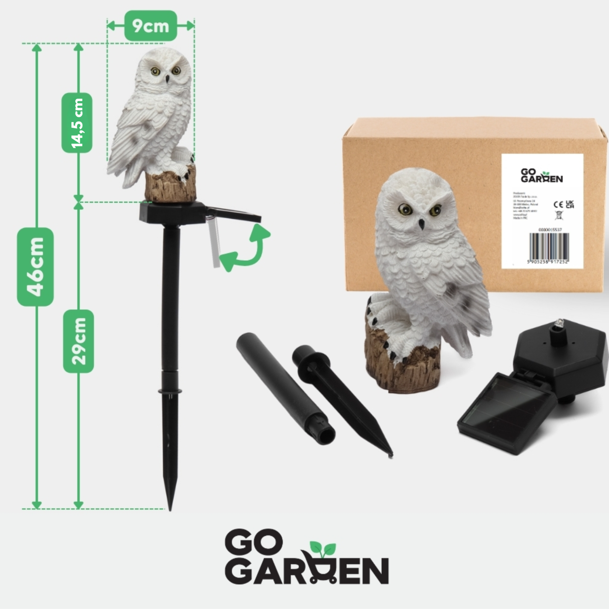 Lampa solarna led ogrodowa sowa wbijana wodoodporna czujnik zmierzchu duża