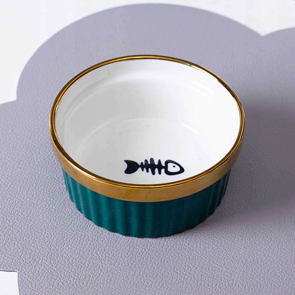 Zestaw 2x300ml miska dla kota psa podwójna na stojaku ceramiczna złota uszy