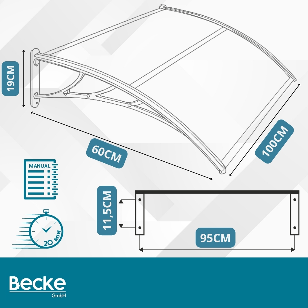 Daszek nad drzwi zadaszenie 100 x 60 cm brązowy