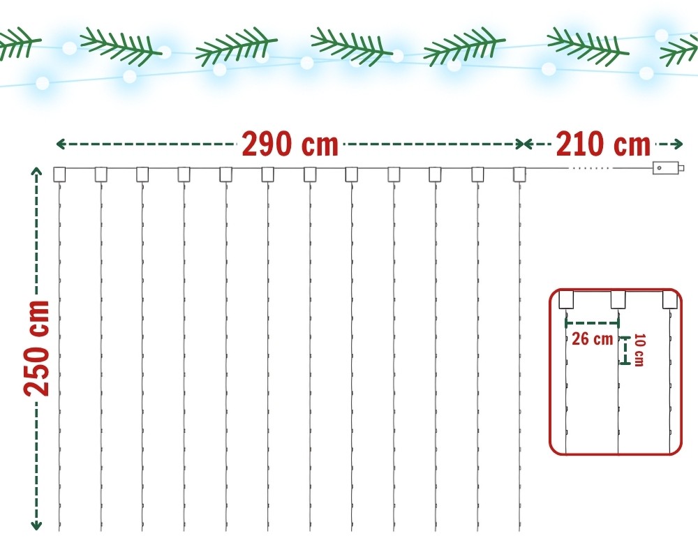 Kurtyna świetlna 300 LED biały zimny + flash bez haczyków
