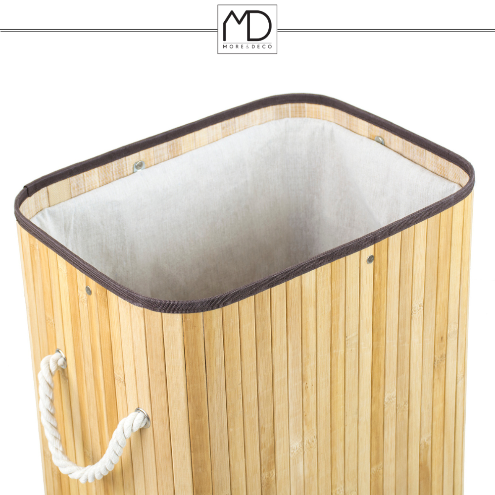 SKŁADANY KOSZ POJEMNIK NA PRANIE BIELIZNĘ Z POKRYWĄ BAMBUSOWY DREWNIANY 80L