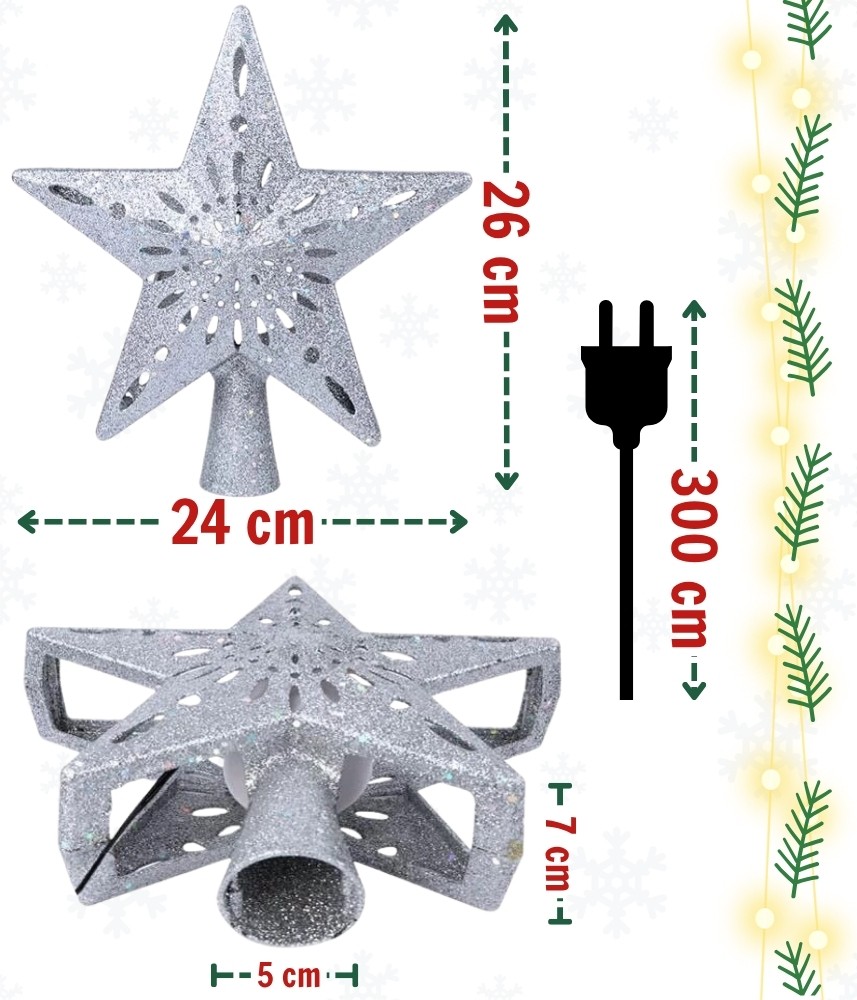 Świecąca gwiazda ozdoba na choinkę led z projektorem czubek srebrna na prąd
