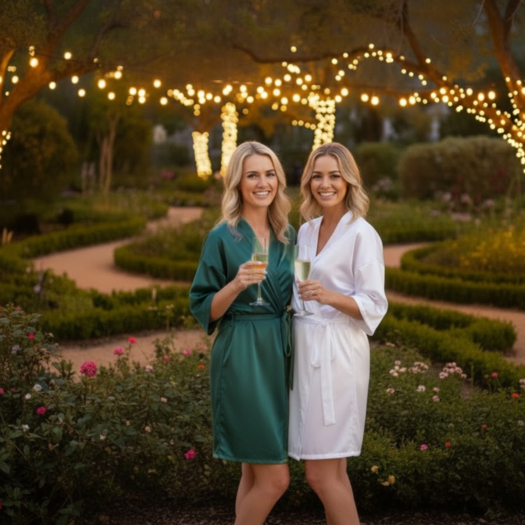 Zestaw szlafroków panna młoda i świadkowa biały zielony rozmiar M