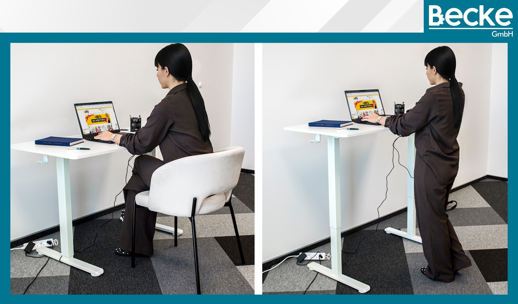 Biurko elektryczne automatyczne regulowane do pracy na stojąco 160x80 białe