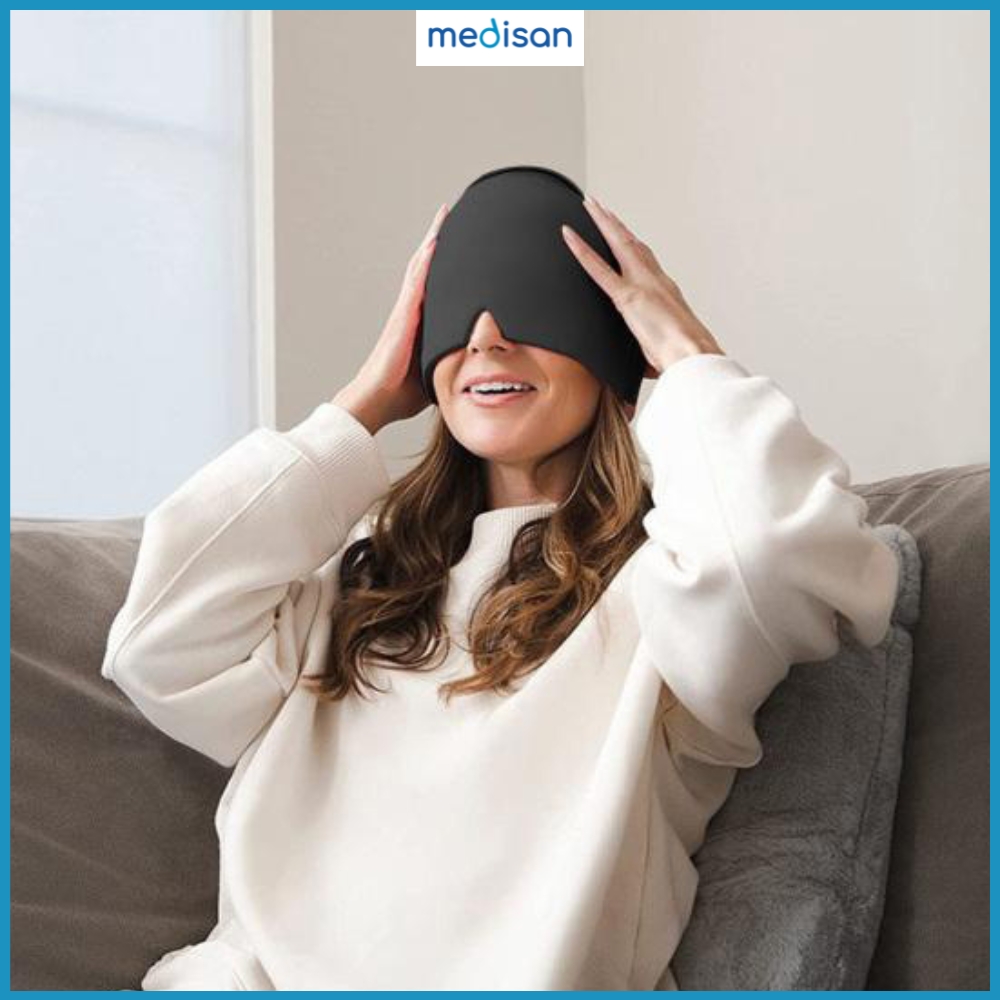 Opaska na głowę migrenę ból żelowa kompres chłodząca zaciemniająca czapka