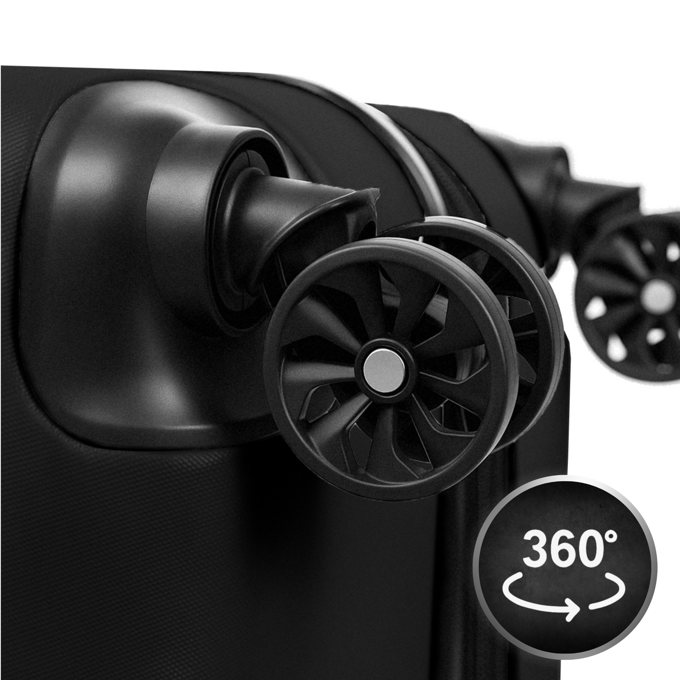 Kółka 360° TPU — czarna walizka Conseé zwrotna i cicha w prowadzeniu