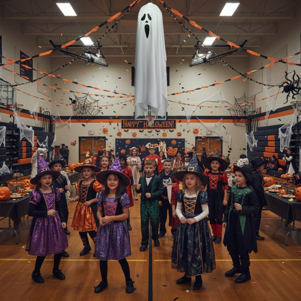 Efektowna ozdoba Halloween duch materiałowy LED