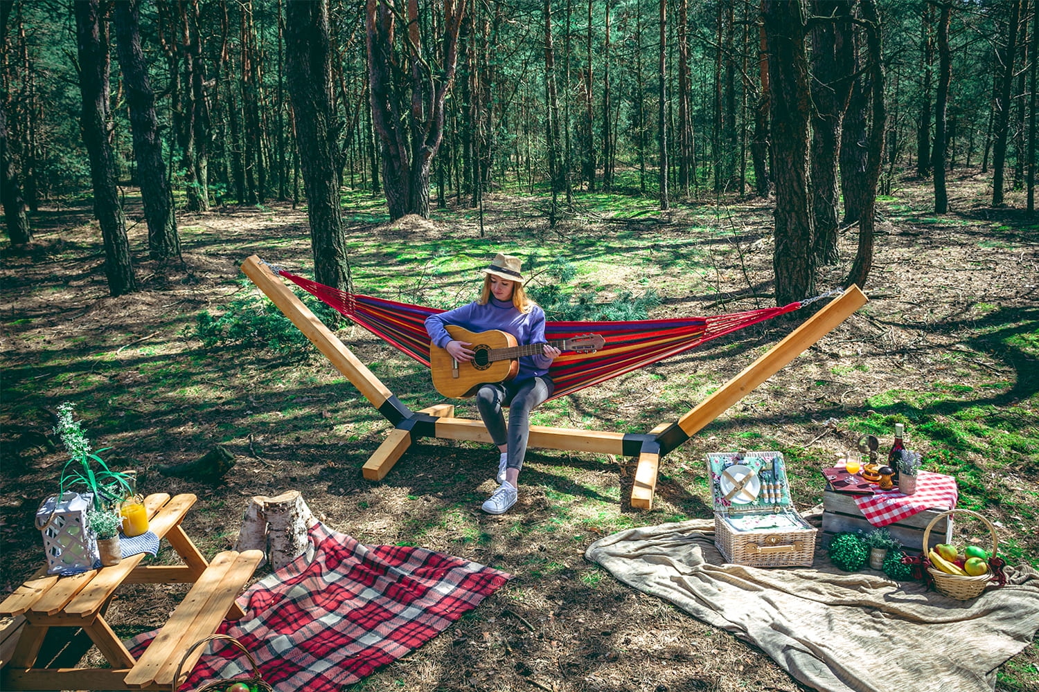 Wytrzymały hamak dwusosobowy duży xxl boho 2w1 bawełniany 290 cm CZERWONY