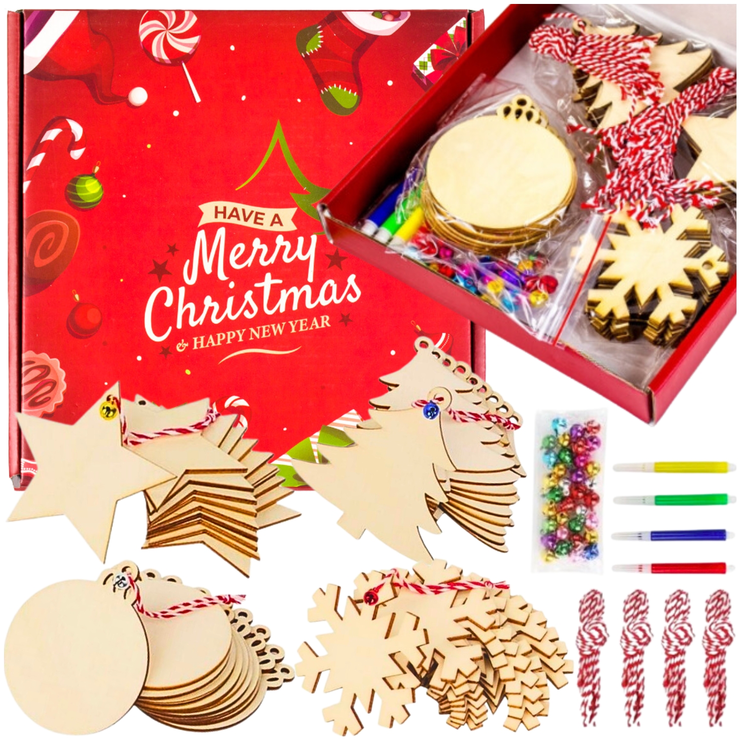 ozdoby choinkowe drewniane dekoracje zawieszki diy 40szt