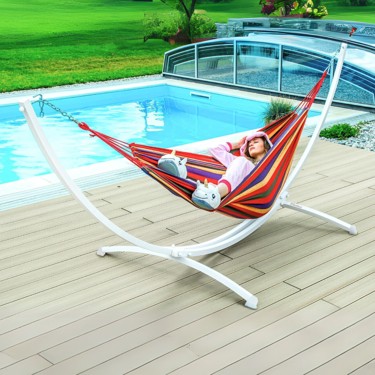 Stelaż na hamak biały 2w1 + hamak + krzesło brazylijskie