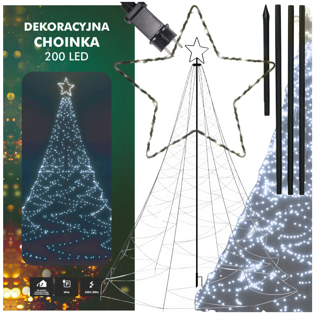 Choinka 200 LED zewnętrzna 180 cm zimna biała