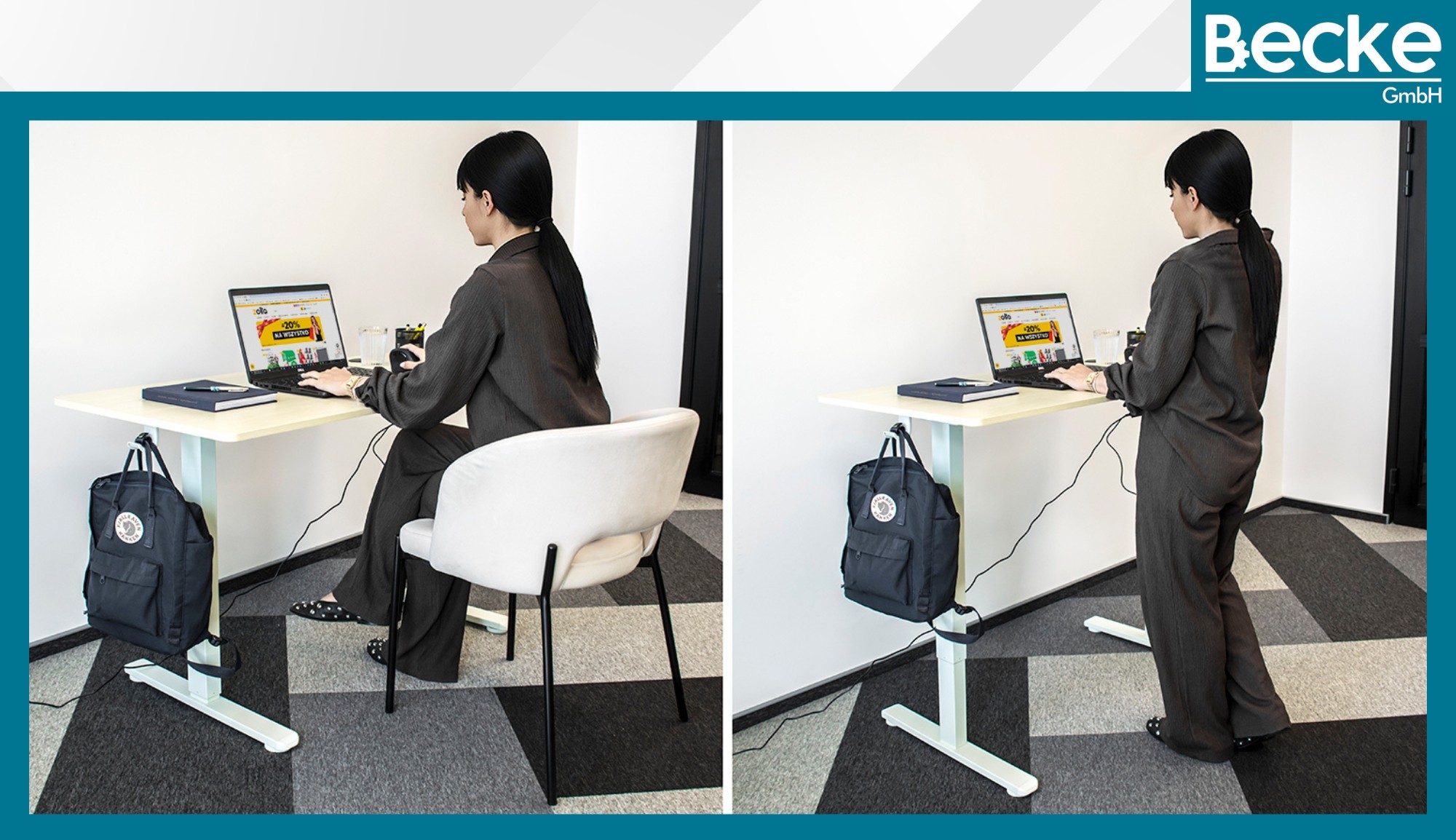 Biurko elektryczne automatyczne regulowane na stojąco 120x60 jasny brąz