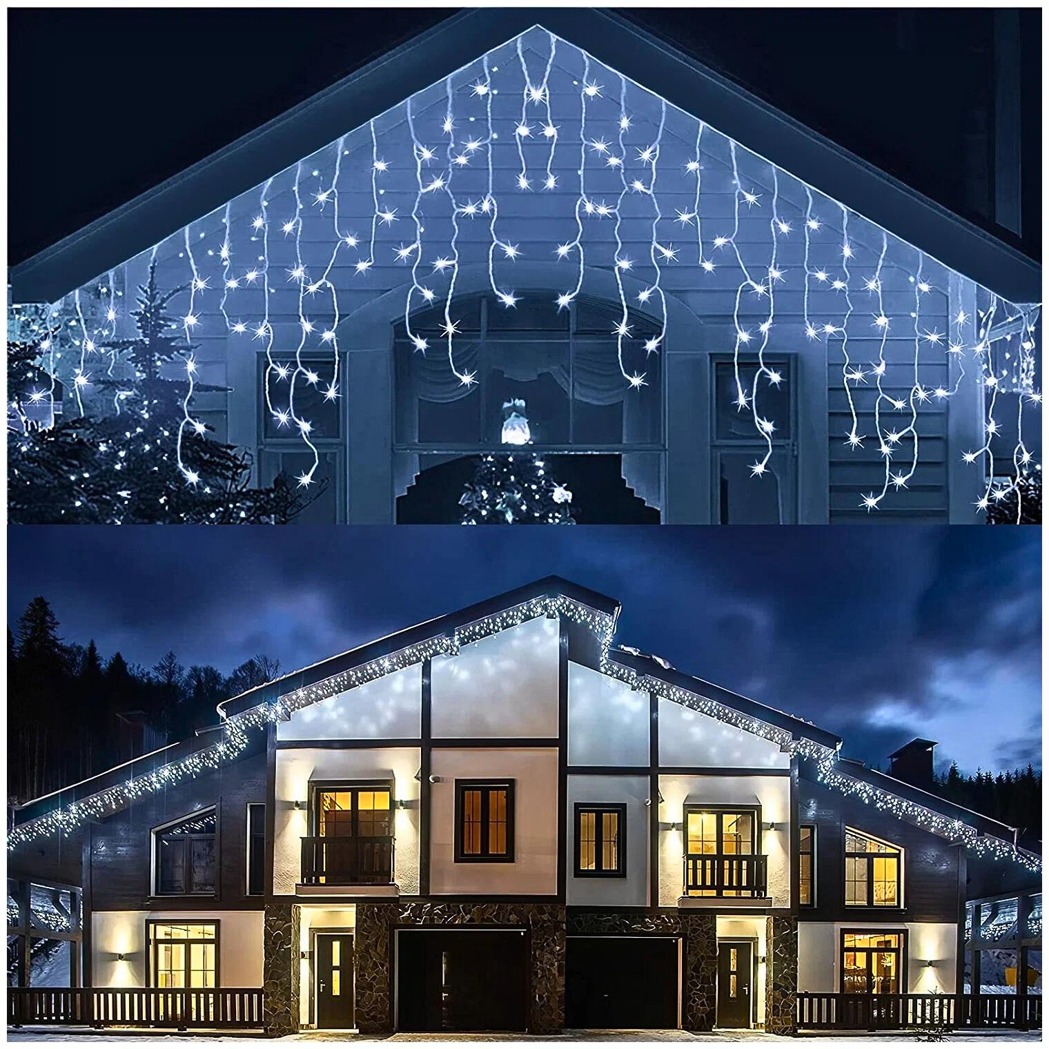 lampki świąteczne zewnętrzne sople 300 led zimny biały + zimny flash