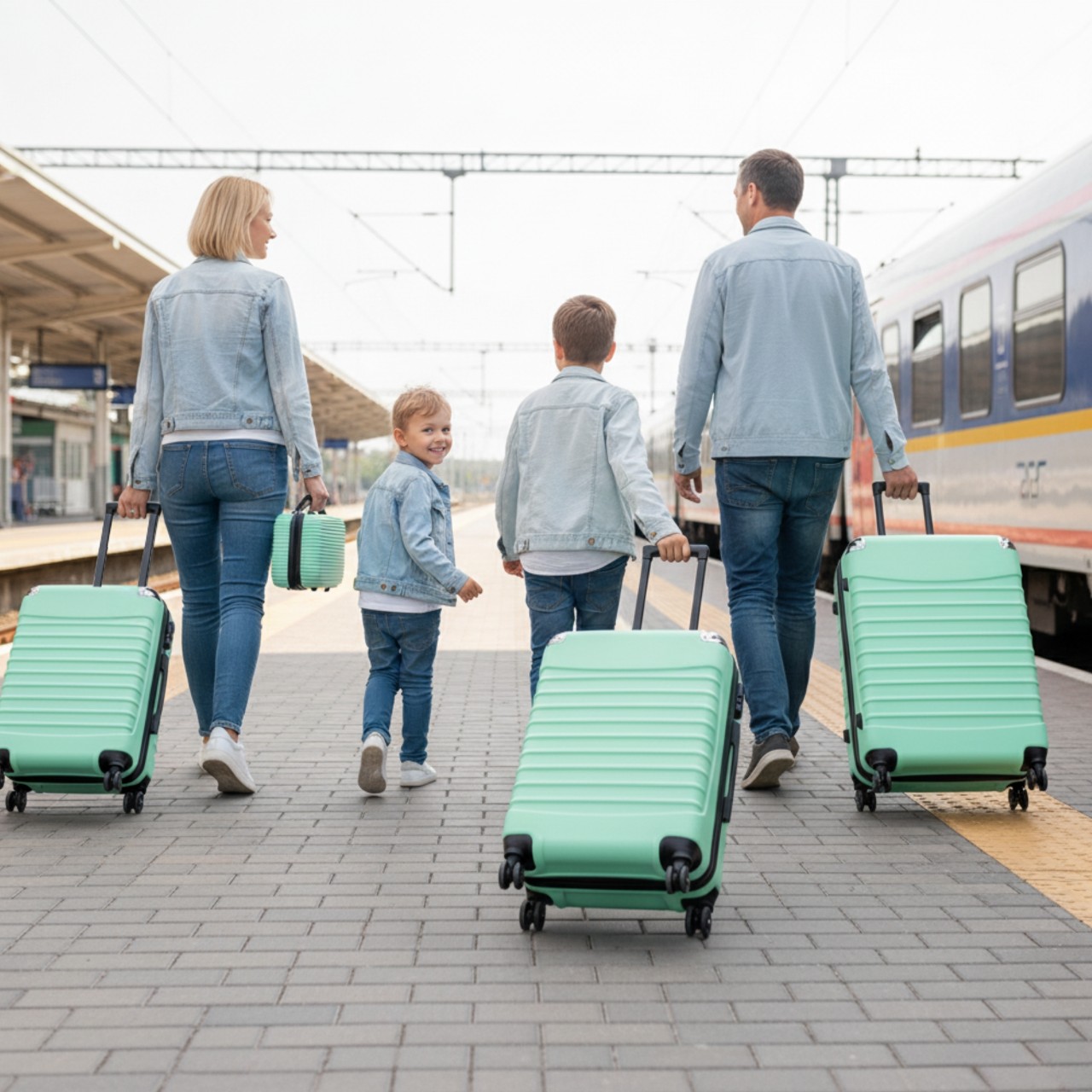 Walizki miętowe CONSEÉ 4w1 - duża średnia mała i kuferek podręczny