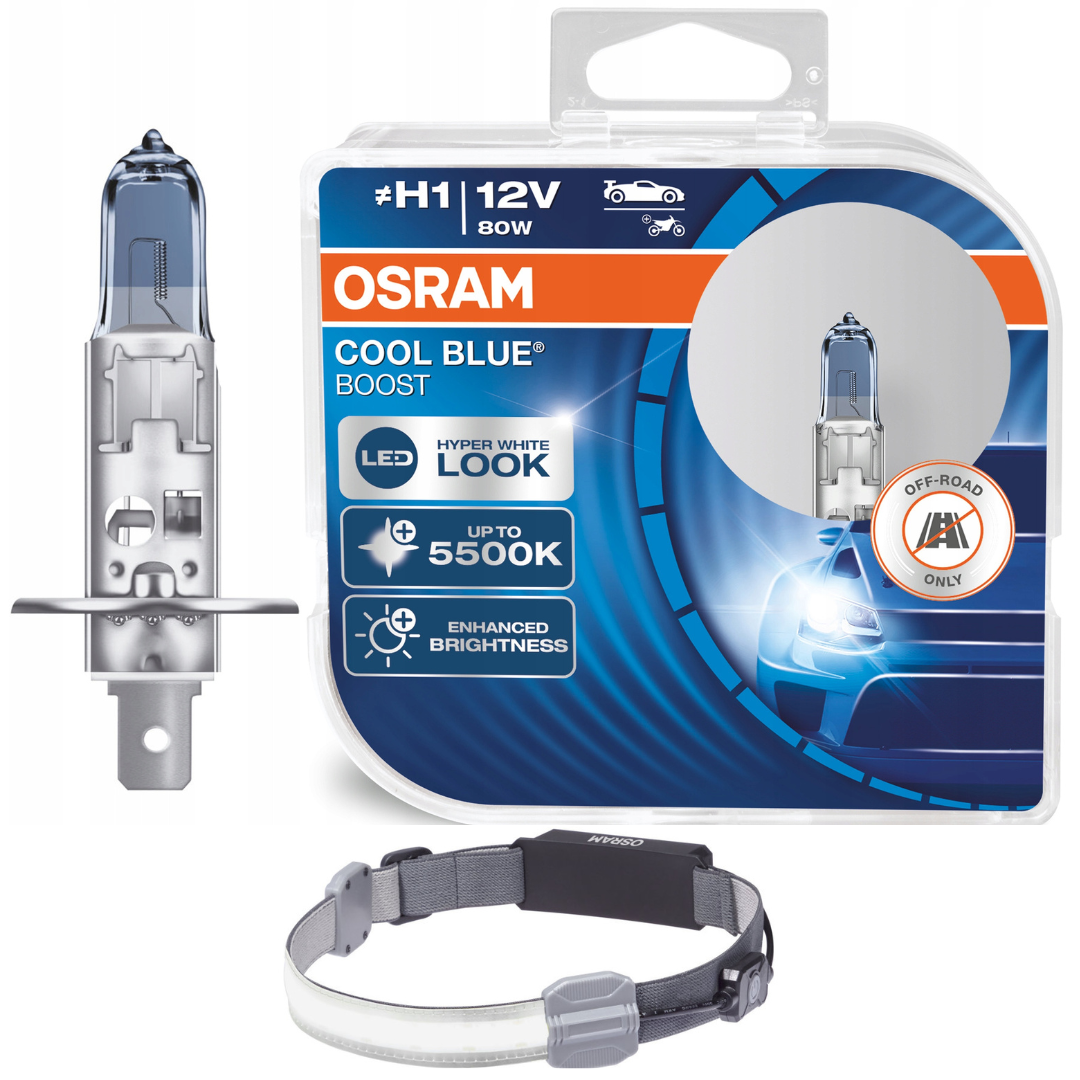 Osram Cool Blue Boost NextGen H1 Nowa Generacja + Latarka Czołowa LEDinspect LEDIL414