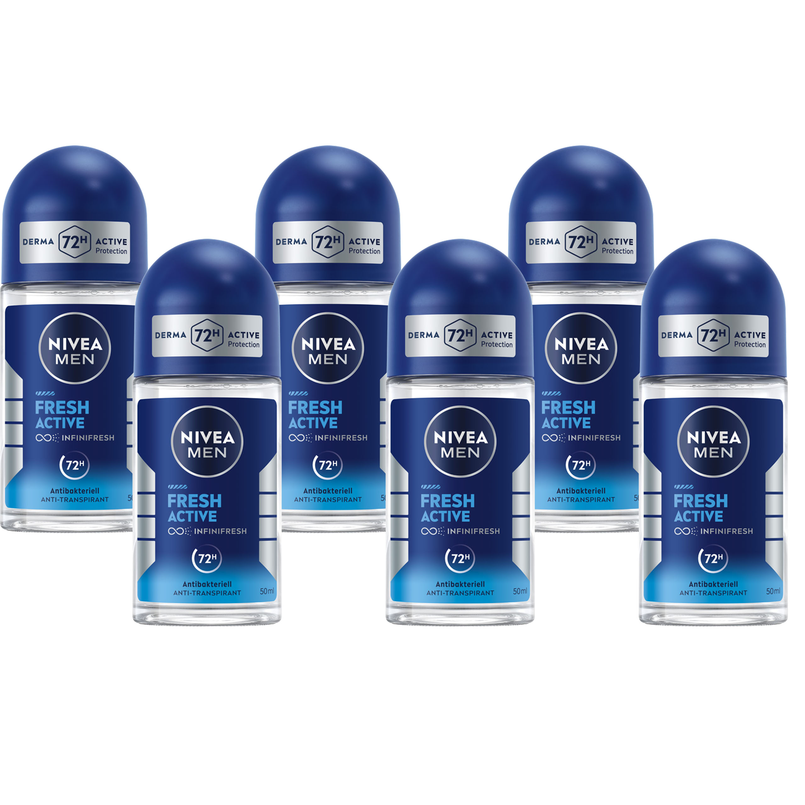 6 x Nivea MEN Fresh Active Antyperspirant Roll On 50 ml