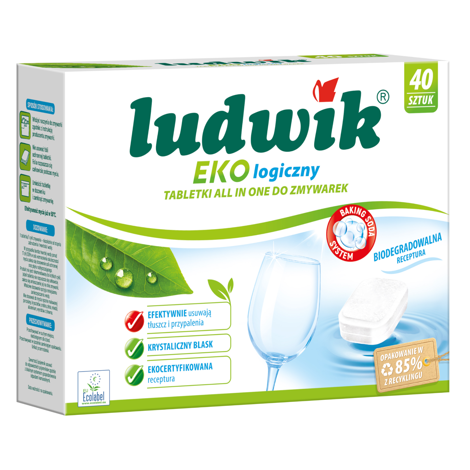 LUDWIK ekologiczny – system do zmywarek tabletki Ekologiczny ALL IN ONE tabletki do zmywarek 40 szt. 720 g (40x18g)