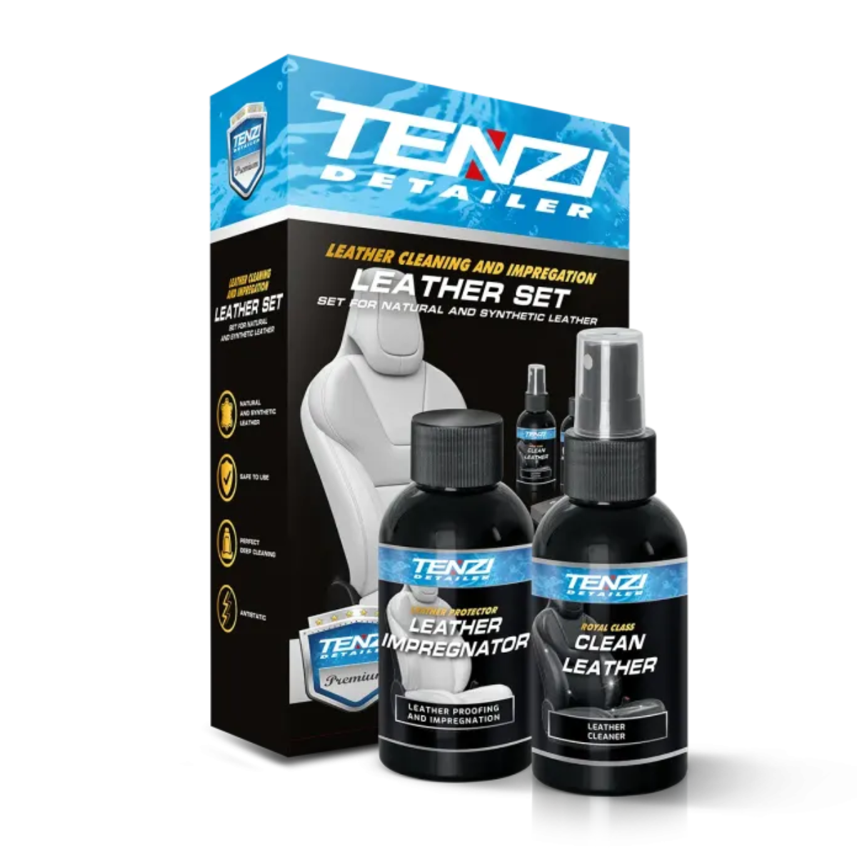 TENZI Środek do czyszczenia + impregnat do skór 100ml + GĄBKA + MIKROFIBRA