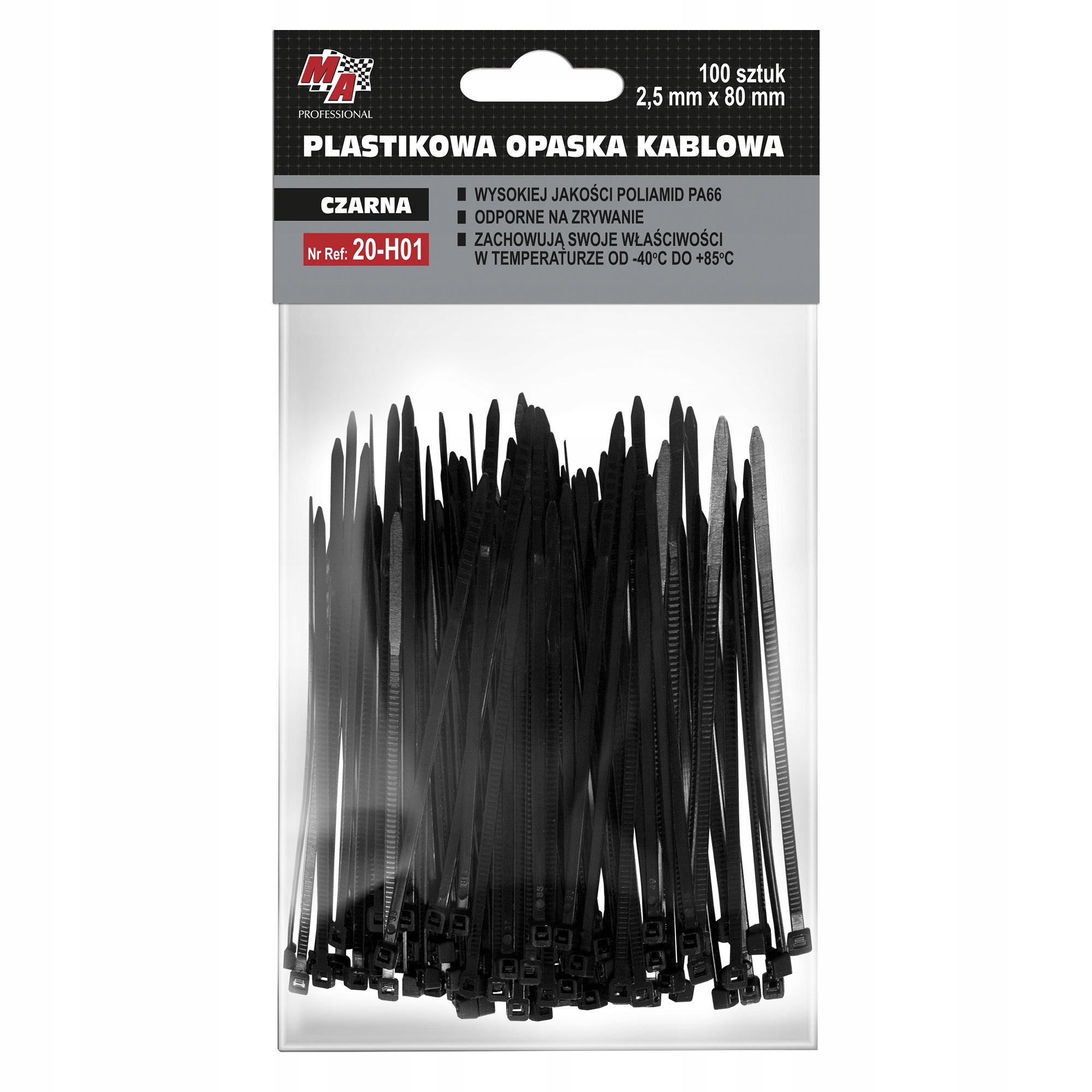 MA Professional plastikowa opaska kablowa – czarna 2,5mm x 80 100szt