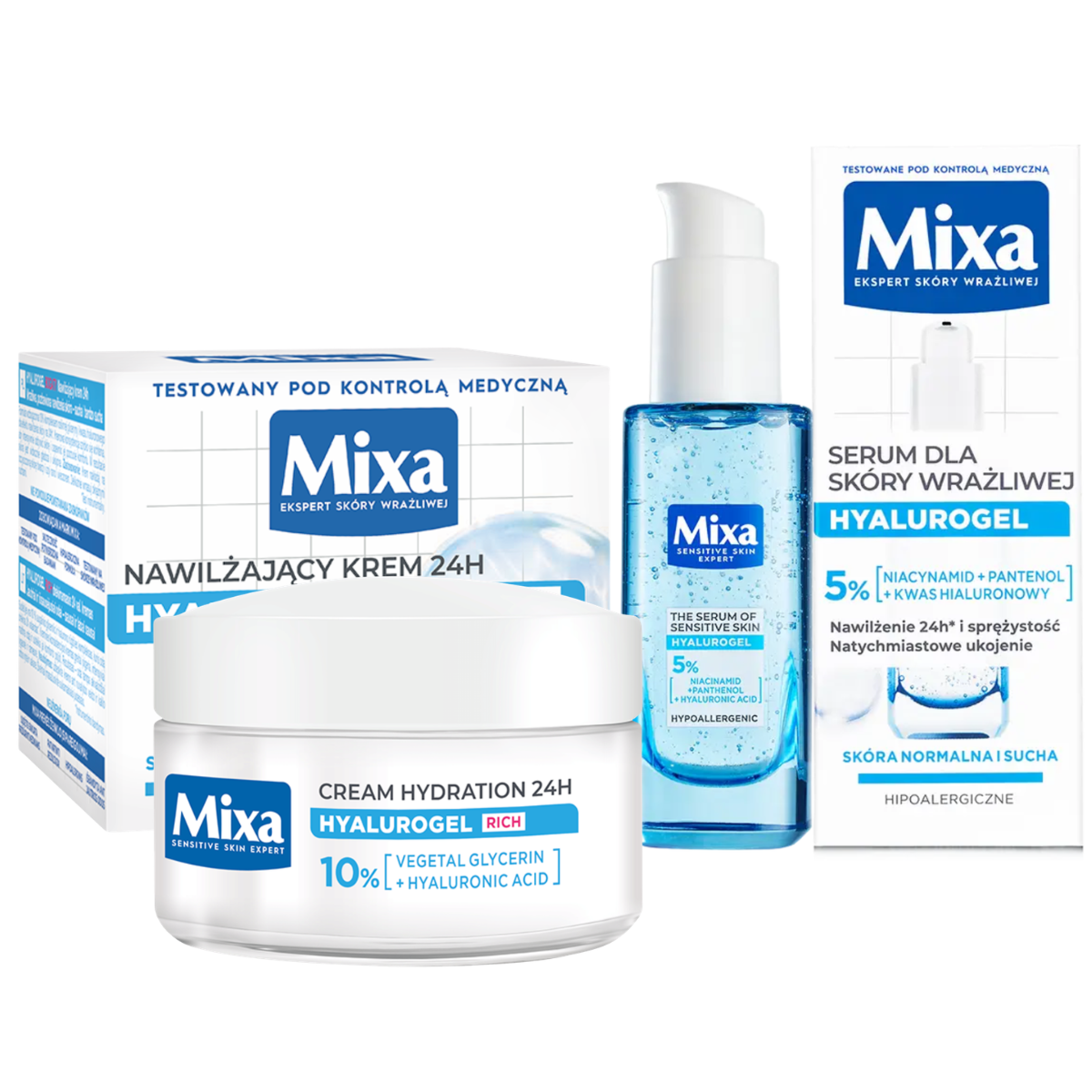 Mixa Hyalurogel Krem Serum Do Twarz Zestaw Nawilżający Skóra Sucha Wrażliwa