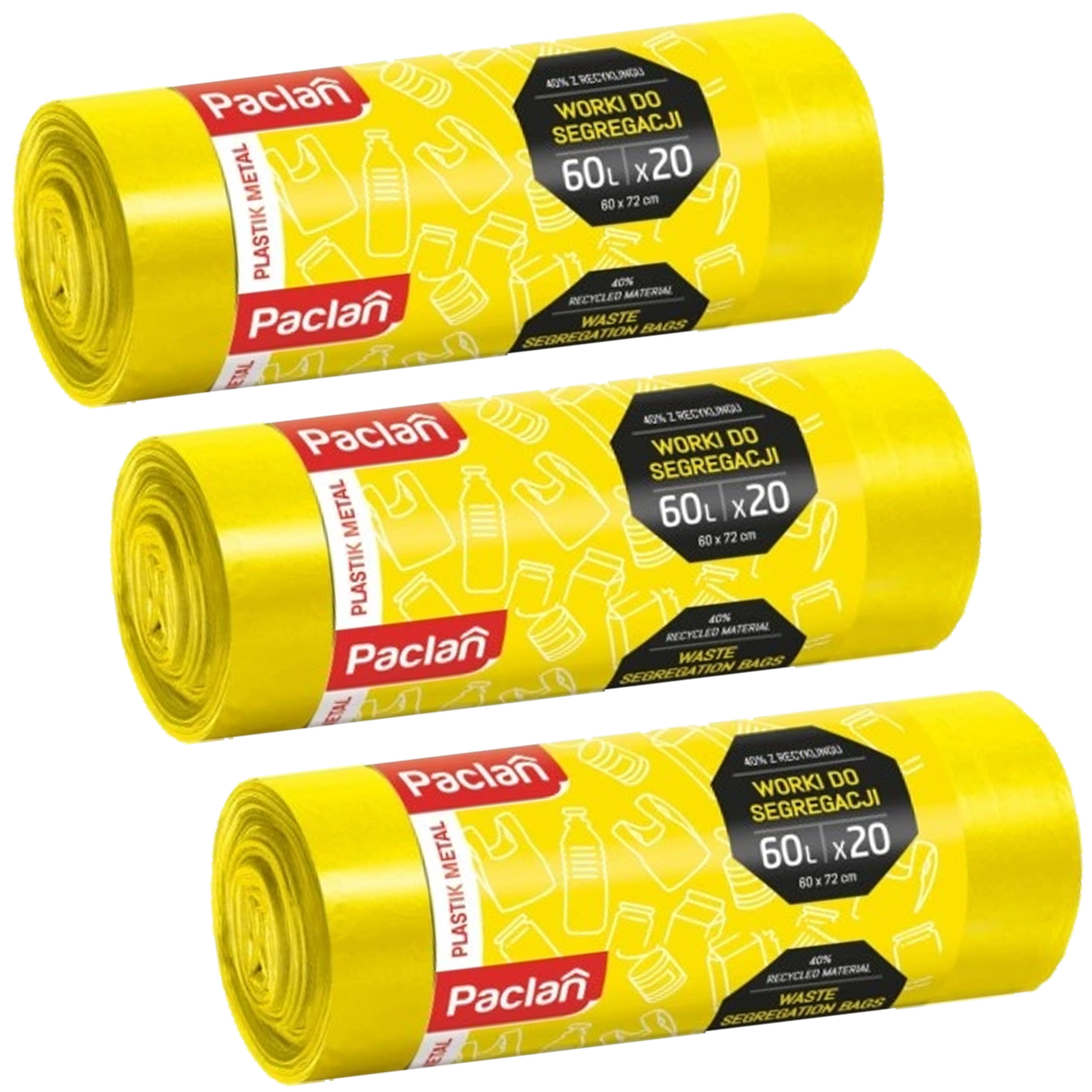 Paclan worek do segr plastik 60l 20 szt żółty x3