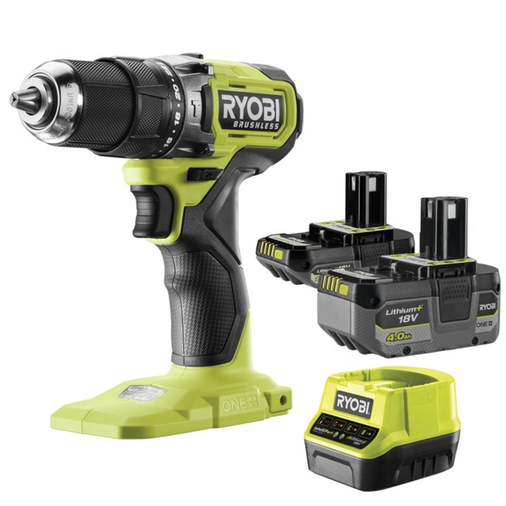 RYOBI WIERTARKO-WKRĘTARKA + Ładowarka + 4AH + 2AH + Zestaw bitów 40 szt.