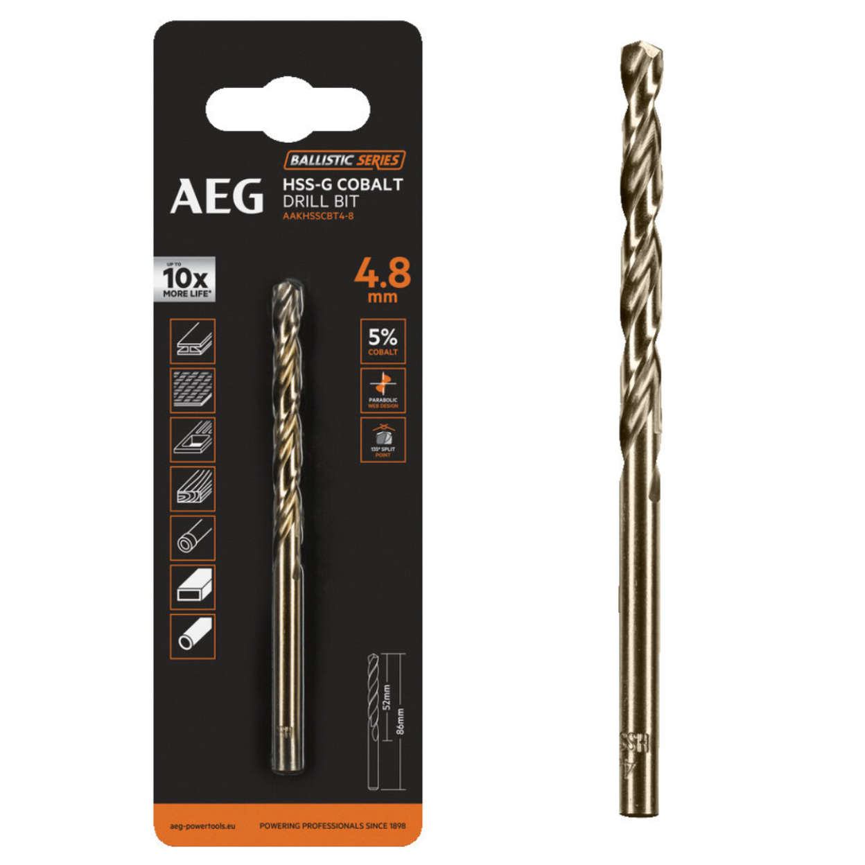 Kobaltowe Wiertło do Metalu HSS-G 4,8mm 1szt. AEG AAKHSSCBT4-8