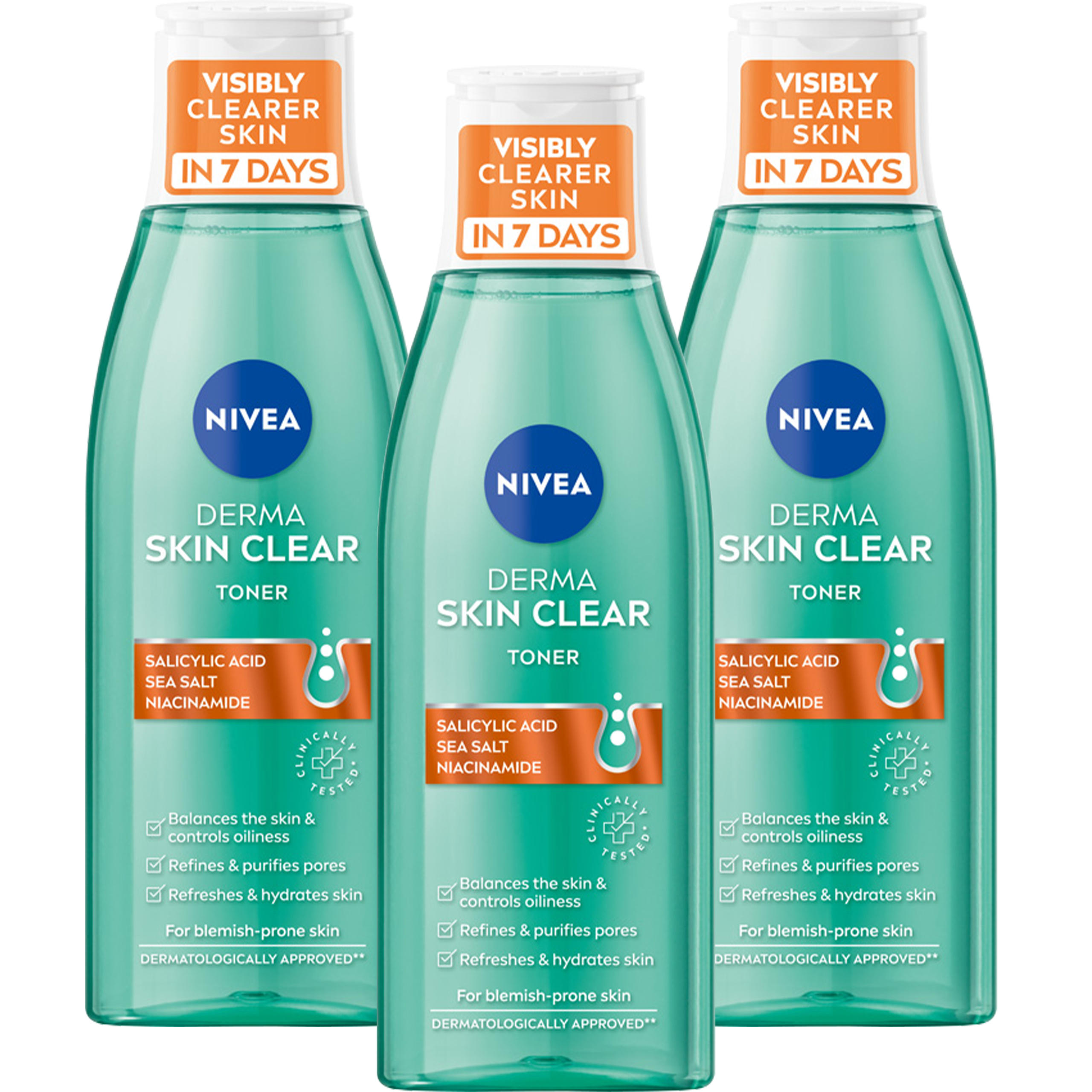 3 x NIVEA Derma Skin Clear Tonik normalizujący z kwasem salicylowym 200 ml
