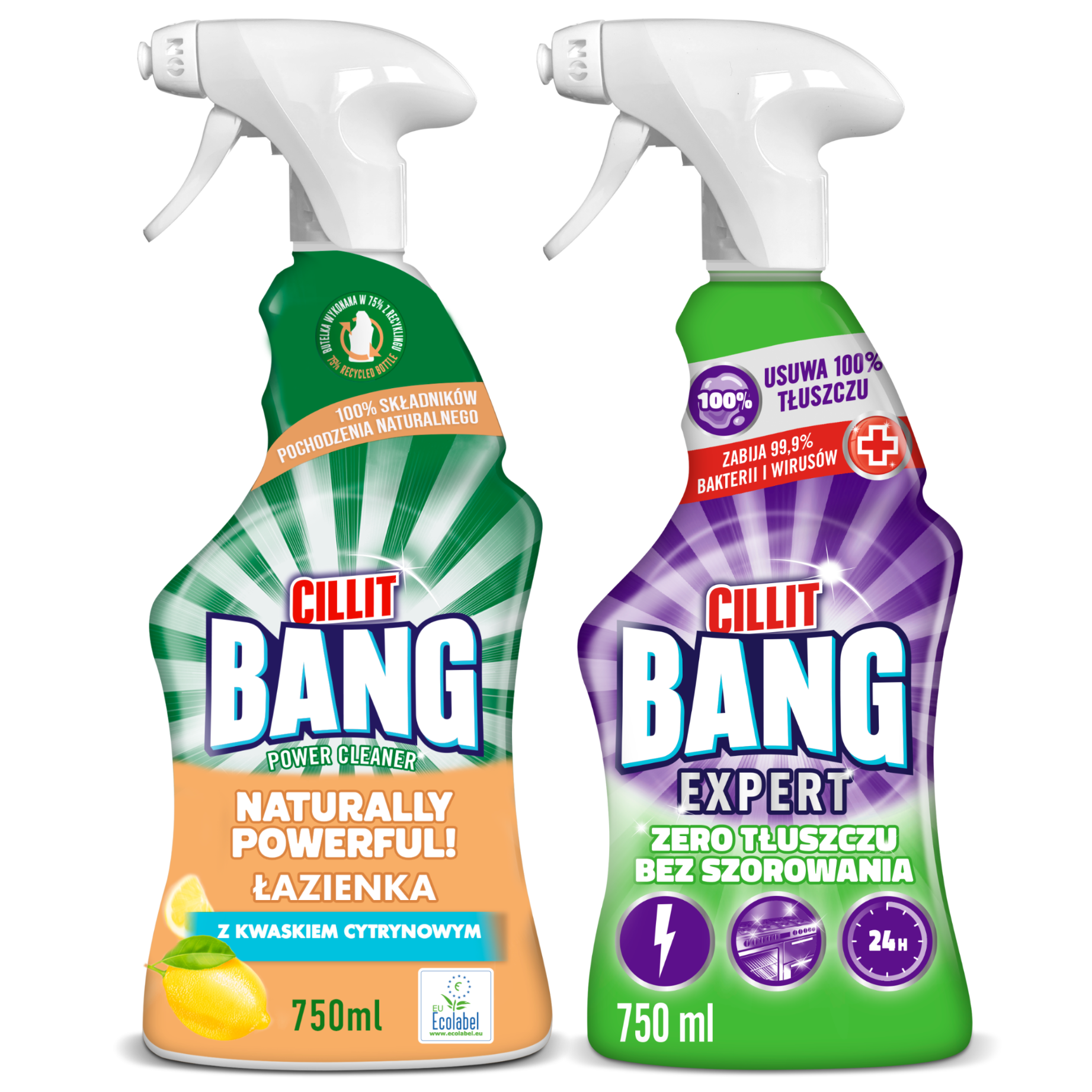 093377 Cillit Bang Natu Pow Spray WC 750 + 024210 Cillit Bang Pow Cle Tłu i Smu 750.