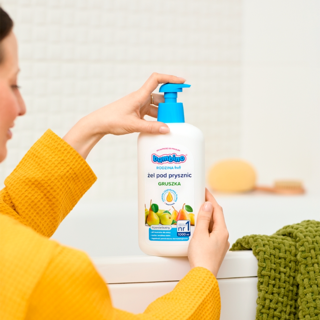 BAMBINO Rodzina Żel pod prysznic o zapachu gruszki, 1000 ml + myjka gratis