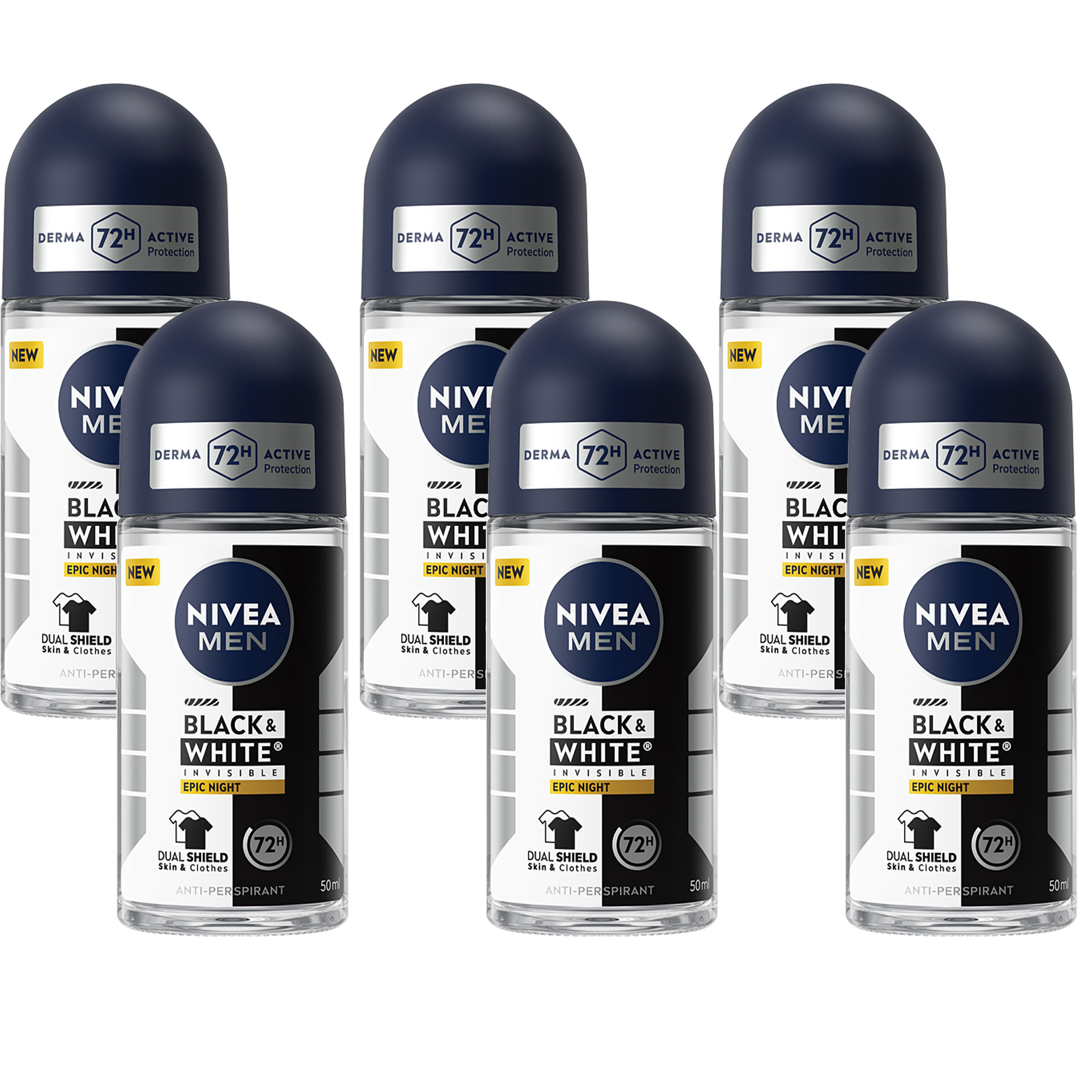 6 x NIVEA Black&White Epic Night Antyperspirant męski w kulce 72h 50 ml