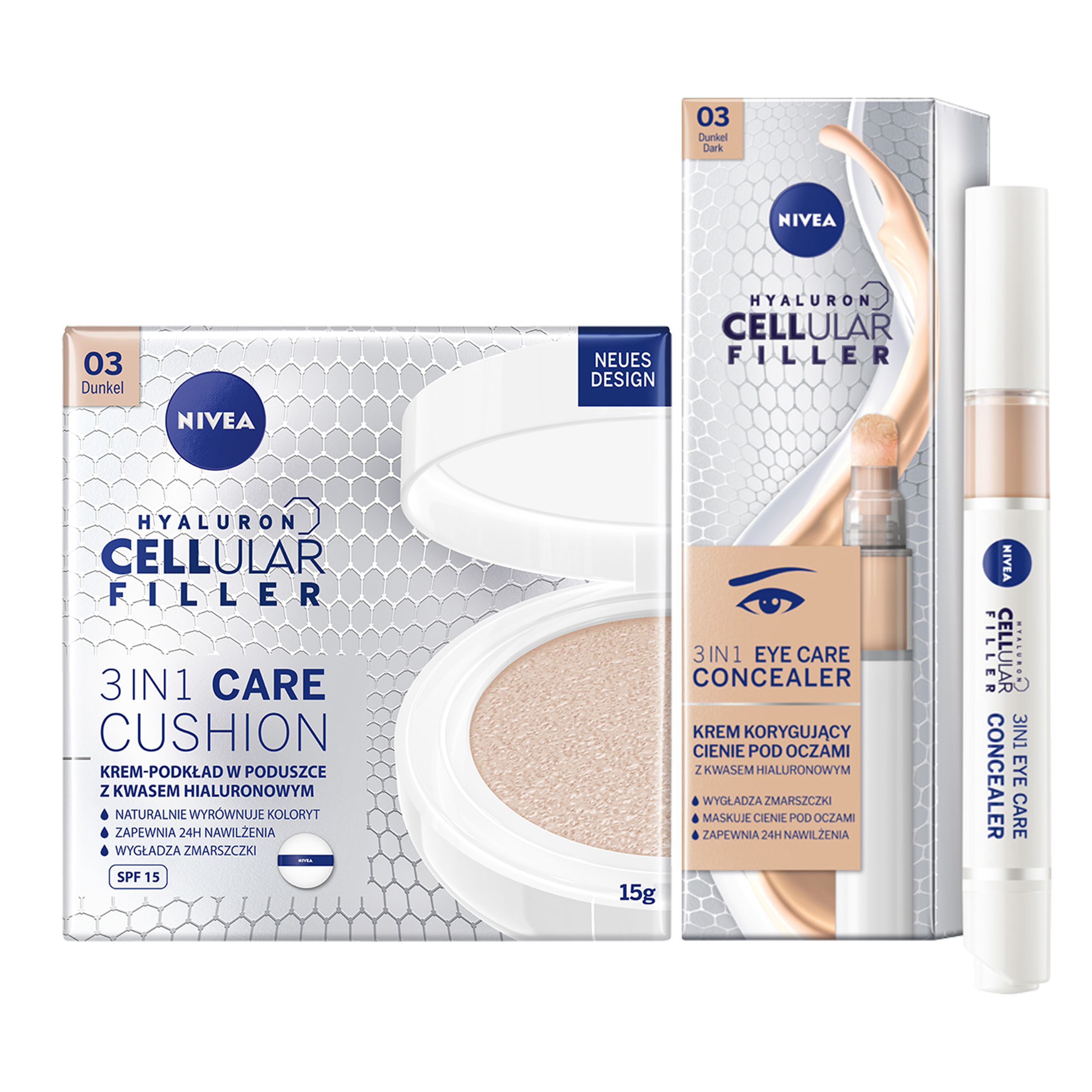 NIVEA Cellular Krem-podkład w poduszce 15ml + Hyaluron Krem korygujący 4ml