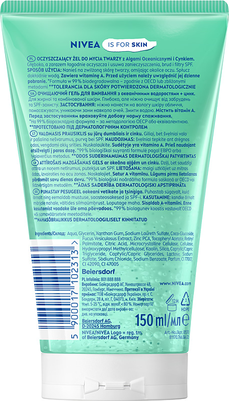 NIVEA Oczyszczający Żel do mycia twarzy cera mieszana i tłusta 150 ml