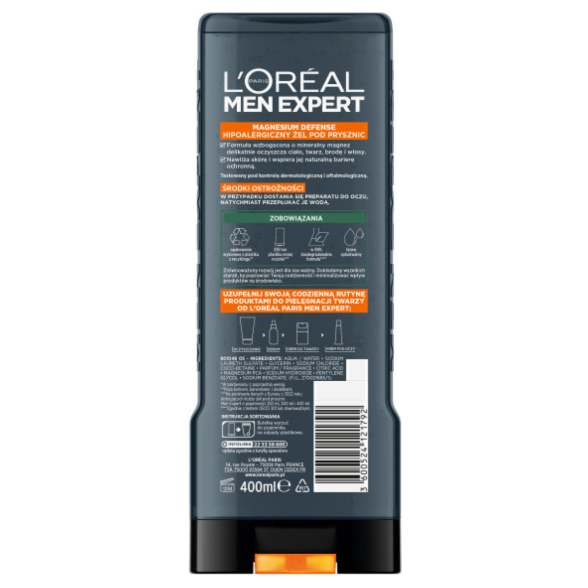 L’Oréal Men Expert Magnesium Defense Żel pod Prysznic do Mycia Ciała 400ml