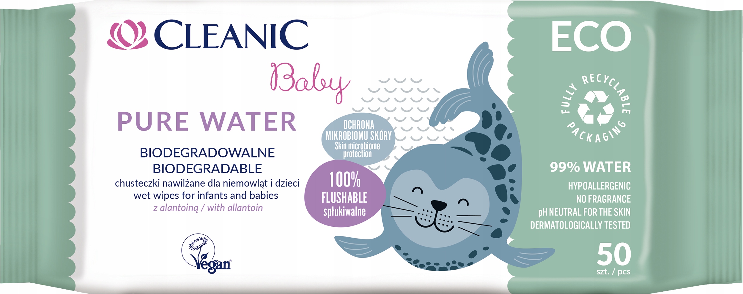 Cleanic Baby ECO zestaw dla dzieci: płatki bawełniane Organic 60 szt. + patyczki higieniczne Organic 60 szt. + chusteczki nawilżane Pure Water 50 szt.