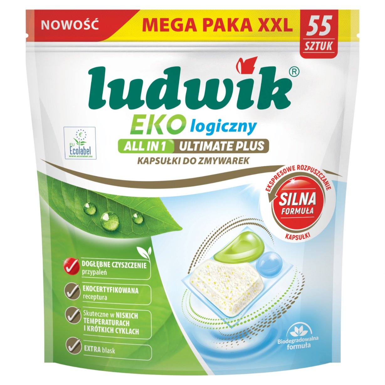 LUDWIK ekologiczny – system do zmywarek kapsułki Ekologiczny ULTIMATE PLUS Ai1 kapsułki do zmywarek 55 szt. 935 g (55x17g)